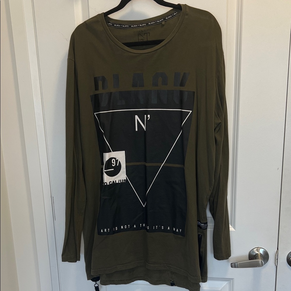 Olive Graphic Long Sleeve Top with Zipper Detail